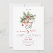 かわいいベビーカーのクリスマスメリー小さな赤ちゃんシャワー 招待状 (正面)