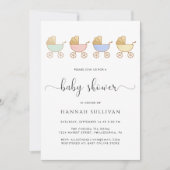 かわいいベビーカーのベビーシャワー 招待状 (正面)