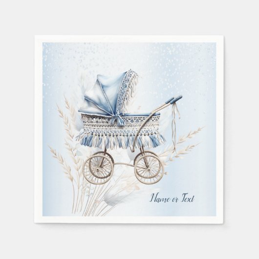 かわいいベビーカー青フローラ美しいパーティー スタンダードカクテルナプキン (正面)