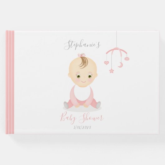 かわいいベビーガールと彼女の携帯ベビーシャワー ゲストブック (正面)