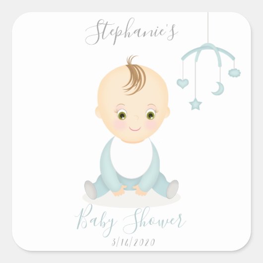 かわいいベビーガールと彼女の携帯ベビーシャワー スクエアシール (正面)