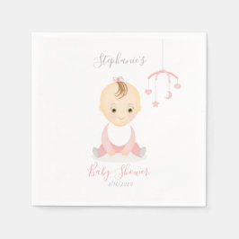 かわいいベビーガールと彼女の携帯ベビーシャワー スタンダードカクテルナプキン