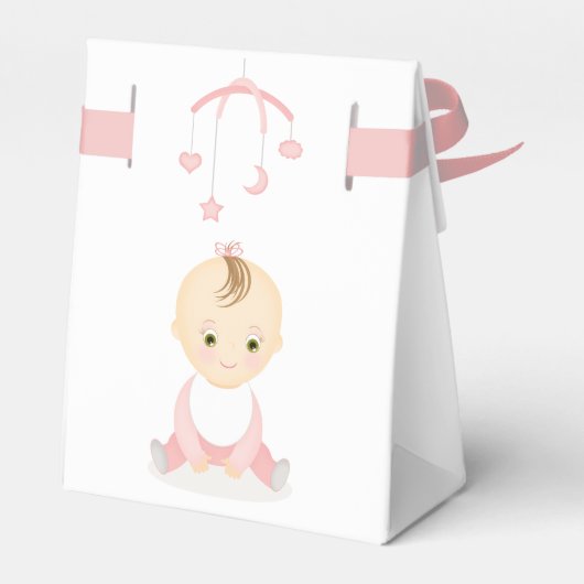 かわいいベビーガールと彼女の携帯ベビーシャワー フェイバーボックス (裏面サイド)