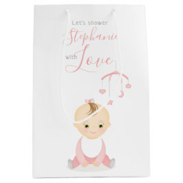 かわいいベビーガールと彼女の携帯ベビーシャワー ミディアムペーパーバッグ