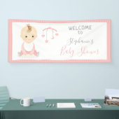 かわいいベビーガールと彼女の携帯ベビーシャワー 横断幕 (トレードショー)