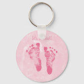 かわいいベビーガールの足跡の誕生のお知らせ キーホルダー (正面)