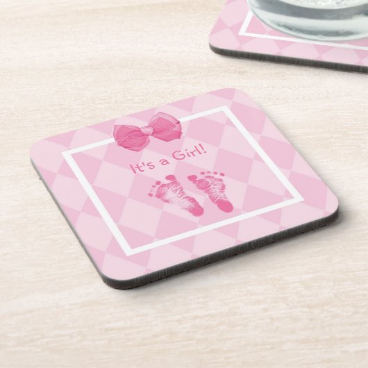 かわいいベビーガールの足跡の誕生のお知らせ コースター (左側)