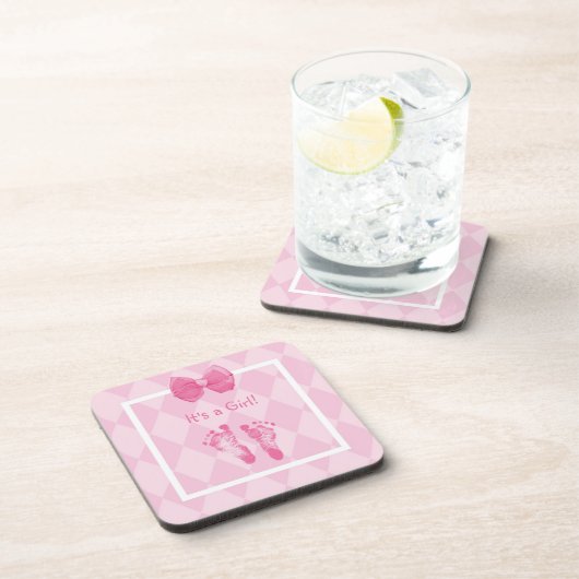 かわいいベビーガールの足跡の誕生のお知らせ コースター (右側)