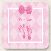 かわいいベビーガールの足跡の誕生のお知らせ コースター (正面)