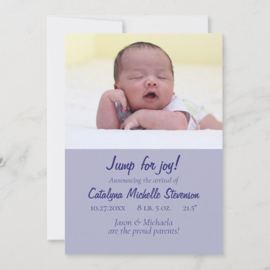 かわいいベビーガールまたはボーイバニーアートパーソナライズされた誕生 案内状 (裏面)