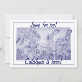 かわいいベビーガールまたはボーイバニーアートパーソナライズされた誕生 案内状