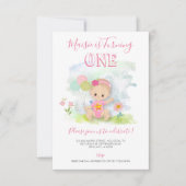 かわいいベビーガールイラストレーション1st誕生日パーティー 招待状 (正面)