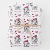 かわいいベビーガールエレファントウィンターベビシャワーピンク ラッピングペーパーシート (インサイチュ)