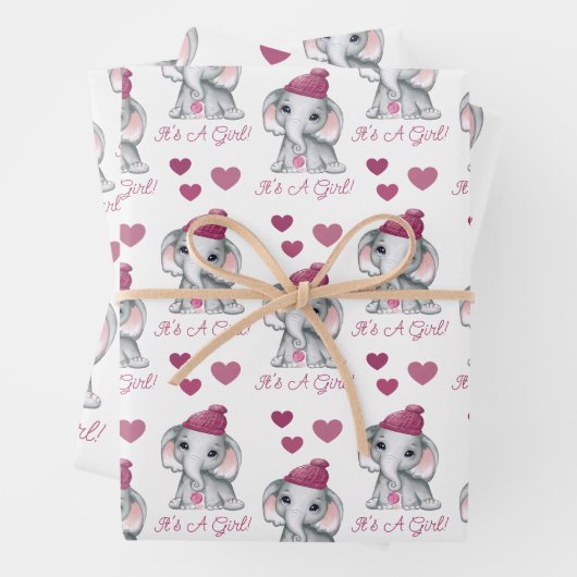 かわいいベビーガールエレファントウィンターベビシャワーピンク ラッピングペーパーシート (インサイチュ)