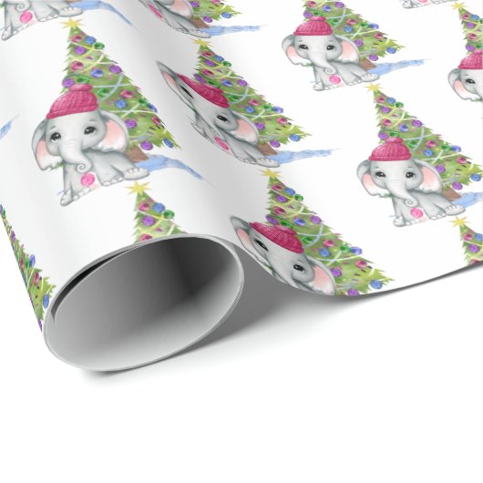 かわいいベビーガールエレファントクリスマスツリー ラッピングペーパー (ロールコーナー)