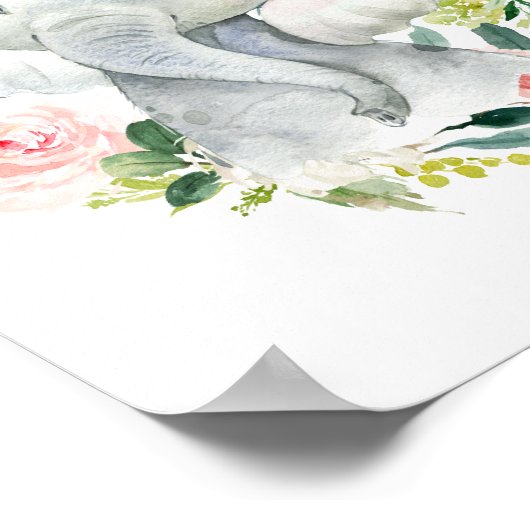 かわいいベビーガールエレファントフローラ ポスター (角)