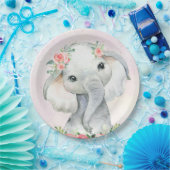 かわいいベビーガールエレファントベビーシャワー紙プレート ペーパープレート (パーティー)