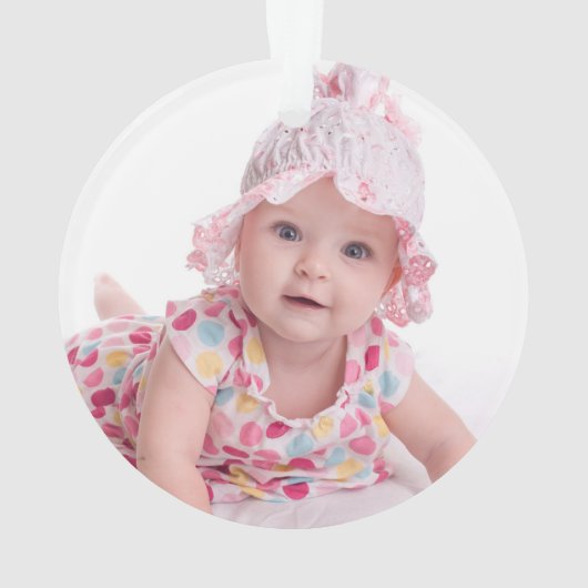かわいいベビーガールエレファント初めてのクリスマスフォトピンク オーナメント (裏面)
