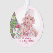かわいいベビーガールエレファント初めてのクリスマスフォトピンク オーナメント (正面)