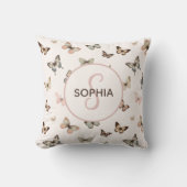 かわいいベビーガールカスタムモノグラムバタフライパターン クッション (正面)