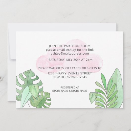 かわいいベビーガールスロスバーチャルベビーシャワー 招待状 (裏面)