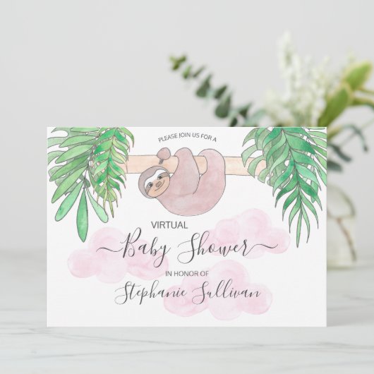 かわいいベビーガールスロース仮想ベビーシャワーの招待 招待状 (スタンド正面)