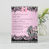 かわいいベビーガールゼブラレース&ボーズベビーシャワー 招待状 (スタンド正面)