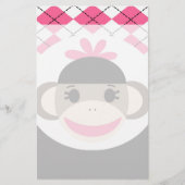 かわいいベビーガールソックモンキーピンクブラックアーガイル 便箋 (正面)