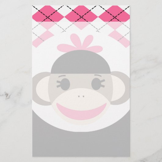 かわいいベビーガールソックモンキーピンクブラックアーガイル 便箋 (正面)