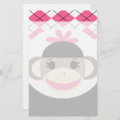 かわいいベビーガールソックモンキーピンクブラックアーガイル 便箋 (正面/裏面)