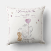 かわいいベビーガールゾウとバルーンウォーター色 クッション (裏面)