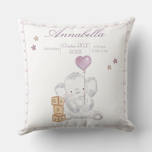 かわいいベビーガールゾウとバルーンウォーター色 クッション (裏面)