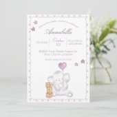 かわいいベビーガールゾウとバルーンウォーター色 招待状 (スタンド正面)