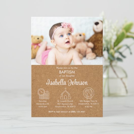 かわいいベビーガールバウティゾインビタシオンバプテモダンィス 招待状 (スタンド正面)