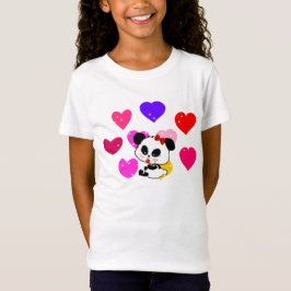 かわいいベビーガールパンダ虹の愛のハートティー Tシャツ