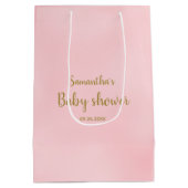 かわいいベビーガールパンダ赤面ピンクベビーシャワー ミディアムペーパーバッグ (裏面)