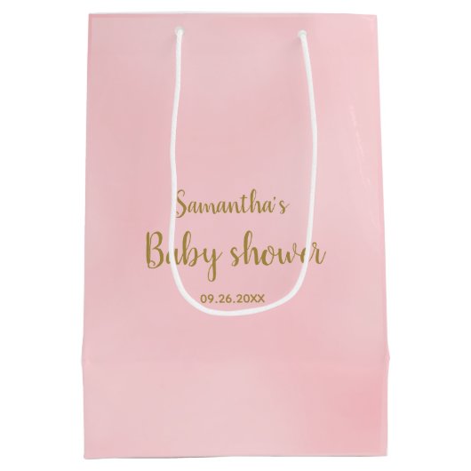 かわいいベビーガールパンダ赤面ピンクベビーシャワー ミディアムペーパーバッグ (裏面)