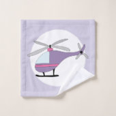 かわいいベビーガールパープルヘリコプター&名前 バスタオルセット (ウォッシュタオル)