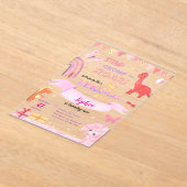 かわいいベビーガールピンクディノ恐竜子供の誕生日 アクリル招待状 (レイダウン)