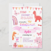 かわいいベビーガールピンクディノ恐竜子供の誕生日 招待状