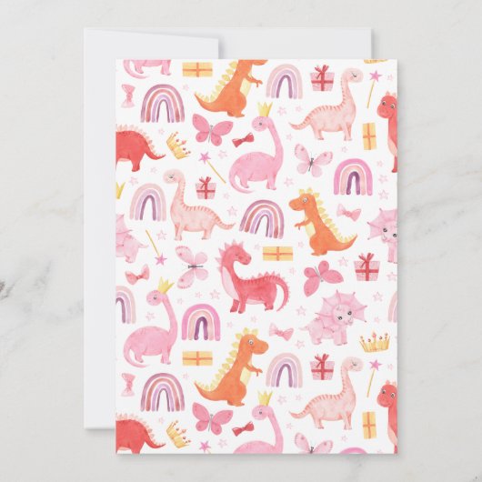 かわいいベビーガールピンクディノ恐竜子供の誕生日 招待状