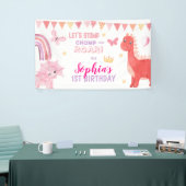 かわいいベビーガールピンクディノ恐竜子供の誕生日 横断幕 (トレードショー)