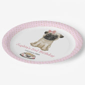 かわいいベビーガールピンクパグ紙プレート ペーパープレート (アングル)