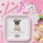 かわいいベビーガールピンクパグ紙プレート ペーパープレート (パーティー)