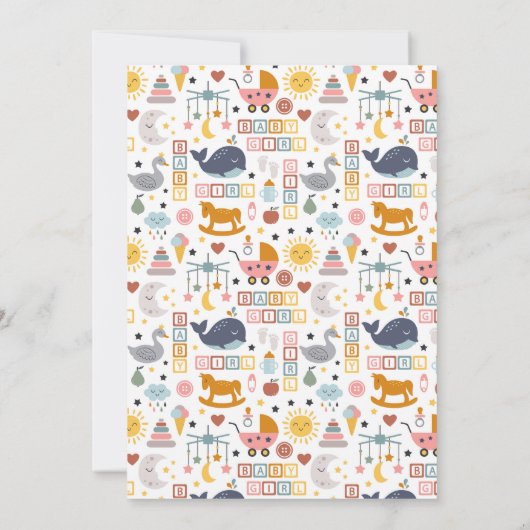 かわいいベビーガールピンク柄ベビーシャワー 招待状 (裏面)