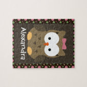 かわいいベビーガールフクロウ、ピンク/グリーン/ブラウン ジグソーパズル (横)