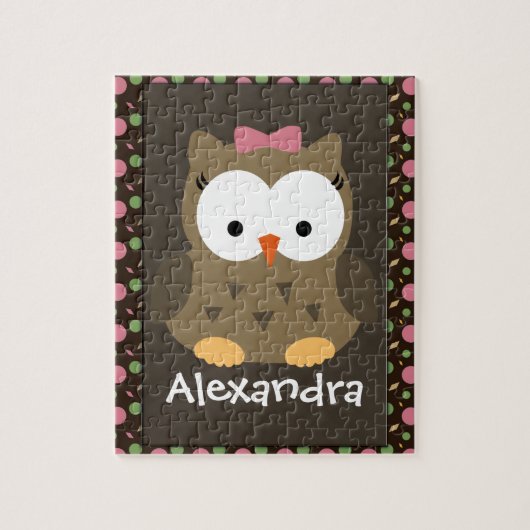 かわいいベビーガールフクロウ、ピンク/グリーン/ブラウン ジグソーパズル (縦)
