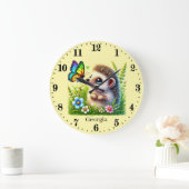かわいいベビーガールヘッジホッグ追加の名前子供部屋 ラージ壁時計 (ホーム)