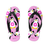 かわいいベビーガールペンギンとピンクの花 キッズビーチサンダル (フットベッド)
