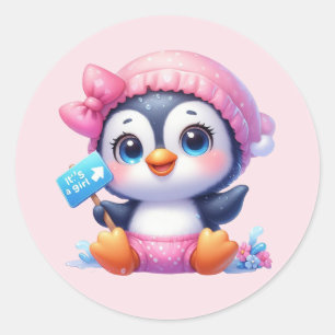 かわいいベビーガールペンギン ラウンドシール
